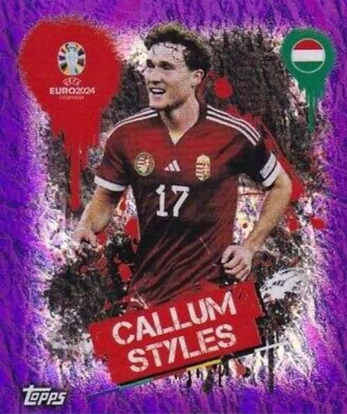 Topps - UEFA Germany Euro 2024 Sticker - HUN 3.
Callum Styles (Hungary) - Purple Parallel Foil