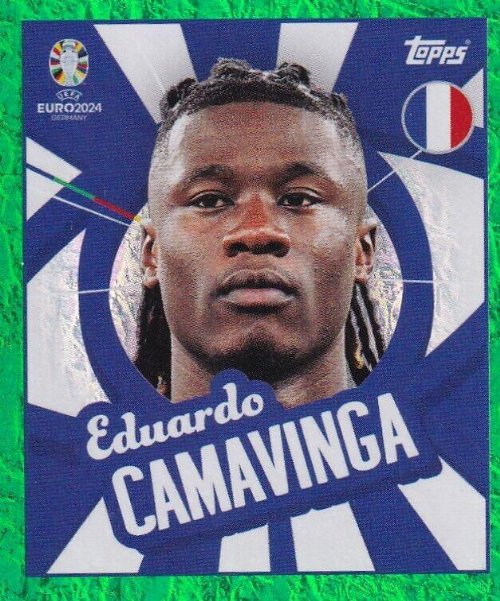 Topps - UEFA Germany Euro 2024 Αυτοκόλλητο - FRA PTW.
Eduardo Camavinga (France) - Green Parallel Foil