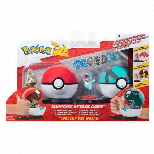 Pokemon - Axew with Poke Ball vs Totodile with
Net Ball Suprise Attack Figures