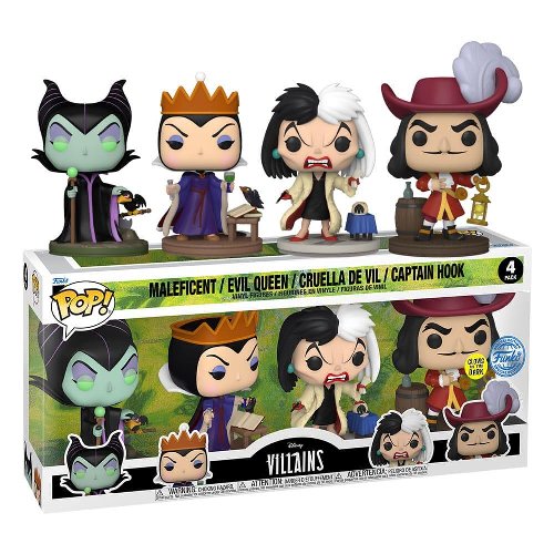 Φιγούρες Funko POP! Disney Villains - Maleficent, Evil
Queen, Cruella De Vil, Captain Hook (GITD) 4-Pack
(Exclusive)