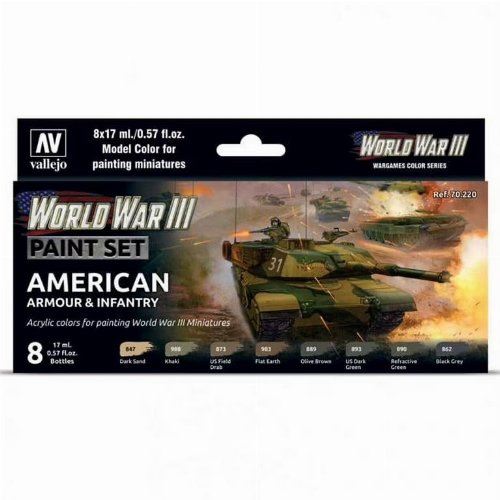 Vallejo Color - WWIII American Armour &
Infantry Paint Set (8 Colors)