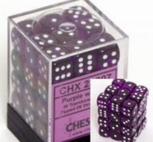 Σετ Ζάρια - 36 Translucent 12mm Pipped d6 - Purple
with White Dice Block