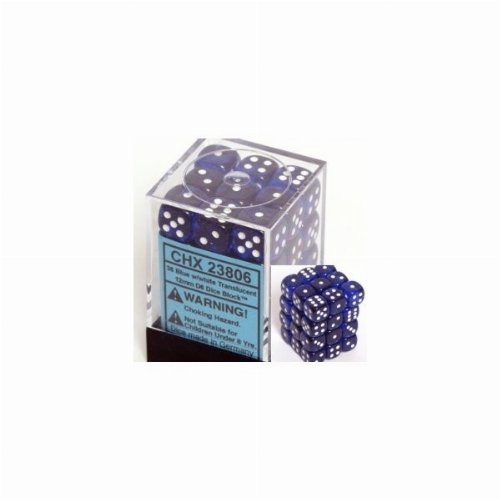 Σετ Ζάρια - 36 Translucent 12mm Pipped d6 - Blue with
White Dice Block