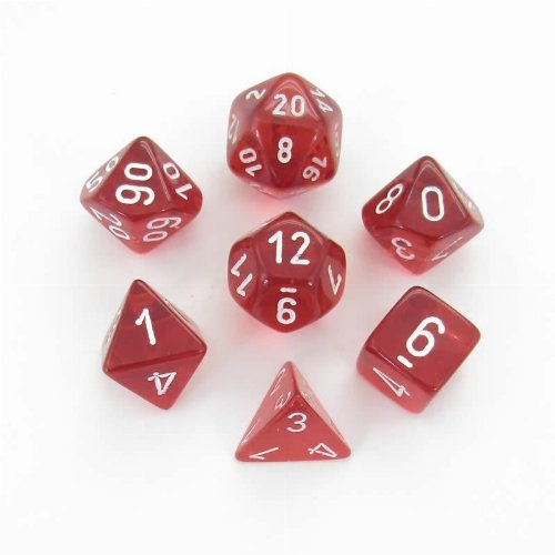 Σετ Ζάρια - 7 Dice Set Translucent Polyhedral Red with
White