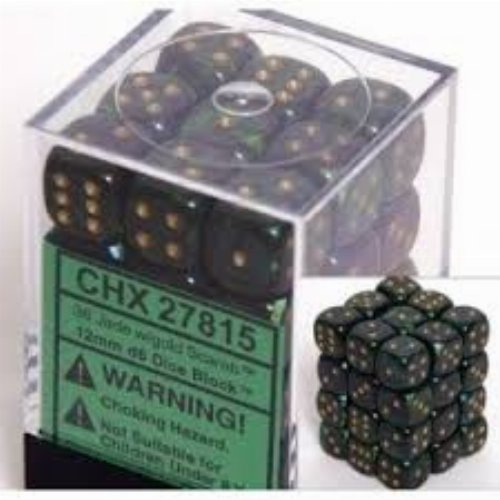 36 Scarab 12mm Pipped d6 - Jade w/gold Dice
Block