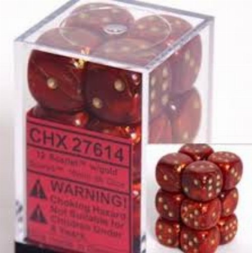 12 Scarab 16mm Pipped d6 - Scarlet w/gold Dice
Block