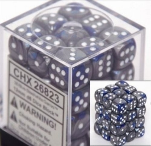 Σετ Ζάρια - 36 Gemini 12mm Pipped d6 -
Blue-Steel with White Dice Block