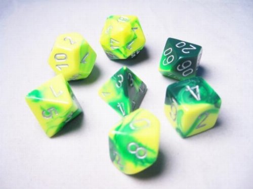 Σετ Ζάρια - 7 Dice Set Gemini Polyhedral Green-Yellow
with Silver