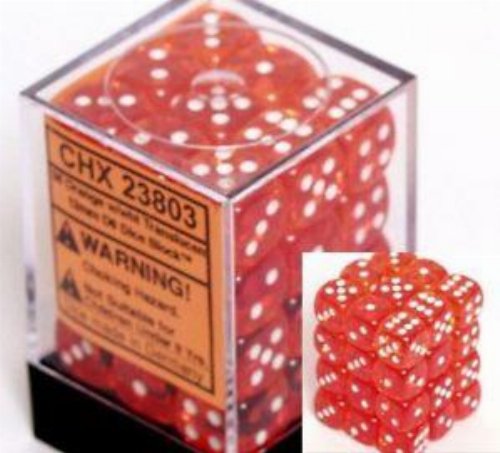 Σετ Ζάρια - 36 Translucent 12mm Pipped d6 - Orange
with White Dice Block