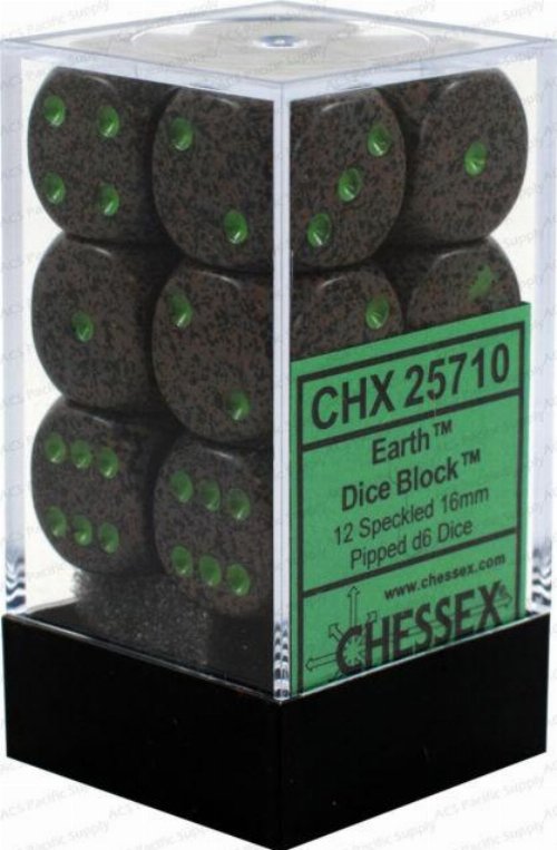 12 Speckled 16mm Pipped d6 - Earth Dice
Block